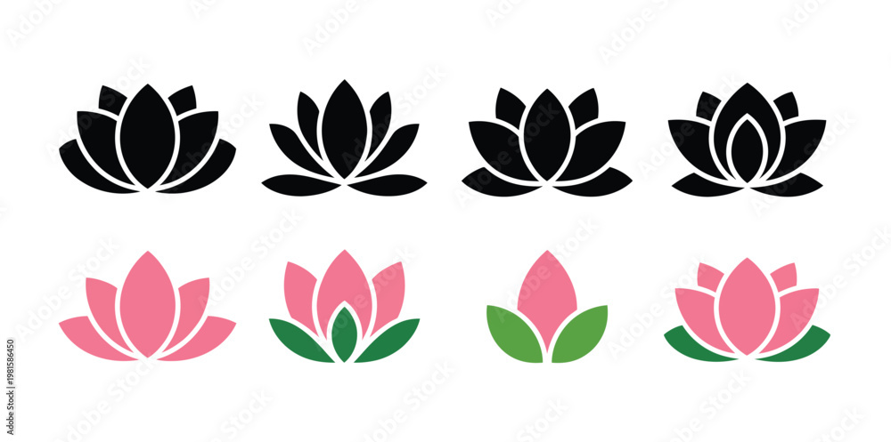 Obraz premium Lotus icon spiritual wellness yoga spa harmony balance blossoms vector illustration for healthy lifestyle and meditation design