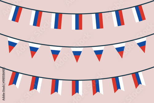 Russia flag bunting icons set, Russian federation national flag symbols