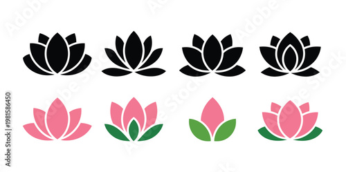 Lotus icon spiritual wellness yoga spa harmony balance blossoms vector illustration for healthy lifestyle and meditation design
