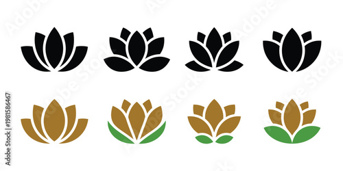 Lotus icon spiritual wellness yoga spa harmony balance flower symbols vector illustration for relaxation and holistic lifestyle