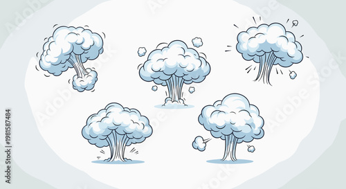 Collection of hand drawn comic style explosion smoke and dust clouds for action and power graphic effect design elements.