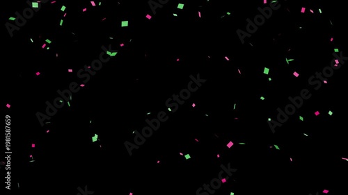 green and pink confetti falling animation, 4k loopable overlay with alpha channel. festive celebration confetti loop, colorful pink and green confetti blast, 4k.