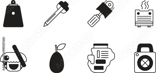 Collection of diverse icons representing various tools and household items