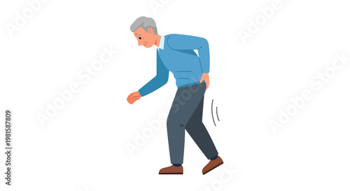 Senior man suffering from backache and spinal pain, hunched over illustration