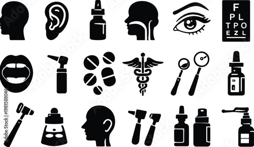 Medical and Anatomy Icons Set – Healthcare Solid Glyph Vector Collection