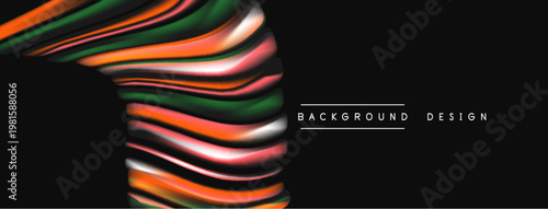 Abstract flowing ribbons create dynamic visual. Dark background emphasizes vibrant color gradients, modern design element.