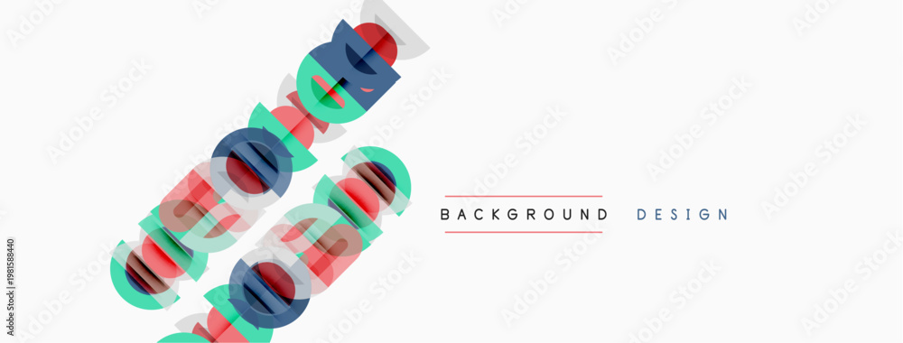 Obraz premium Abstract colorful design. Overlapping text elements create dynamic visual effect. White background provides clean contrast.