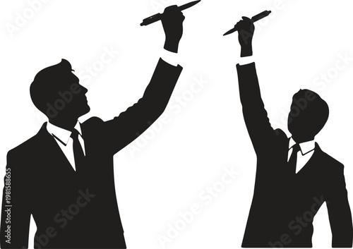 Two businesspeople giving a thumbs-up gesture in a formal setting