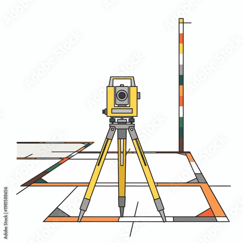 Surveying the land with theodolite on tripod equipment