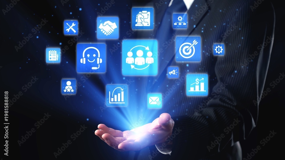 Obraz premium CRM platforms improve customer relationships through data analysis, CRM communication tools, and automation. CRM systems support customer management, tracking, and CRM relationship success. Spire