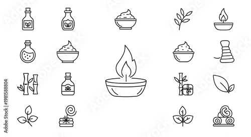Aromatherapy spa wellness icons with candles.