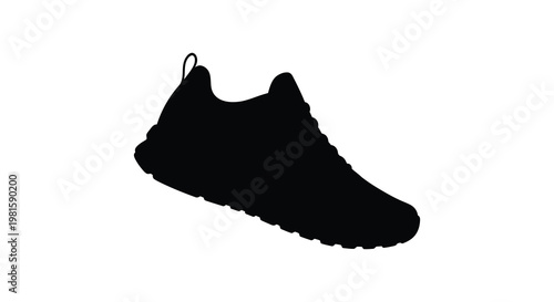 A stark black silhouette of a modern running shoe sharply defined silhouette