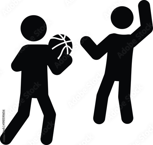 Two People Playing Basketball Silhouette, One on One Sports Match Vector Illustration