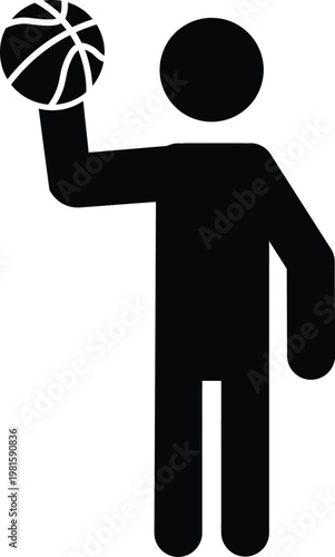 Basketball Player Holding Ball Upwards Silhouette, Sports Athlete Icon Vector Illustration