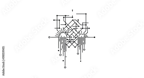 complex technical blueprint design with geometric shapes and lines