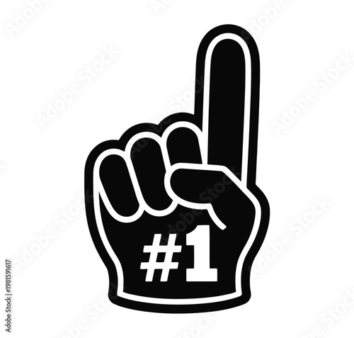 Number one foam finger hand silhouette vector icon for sports celebration fan support winning victory gesture design