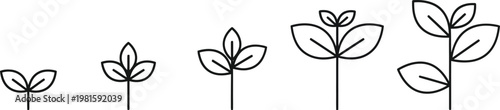 Tree growth icon set illustrating plant development botanical progression