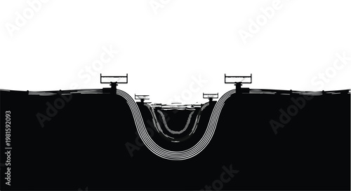 pipe under water with valves on both sides