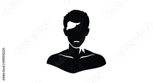 Silhouette of a strong, determined man with muscular physique and serious expression