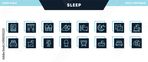 Night, Sleep, Dream and Bedroom Symbols in Minimal Outline Icon Pack for Website, Apps and UI Interfaces