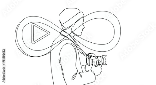 Creative individual with camera embracing endless storytelling possibilities and digital content creation.