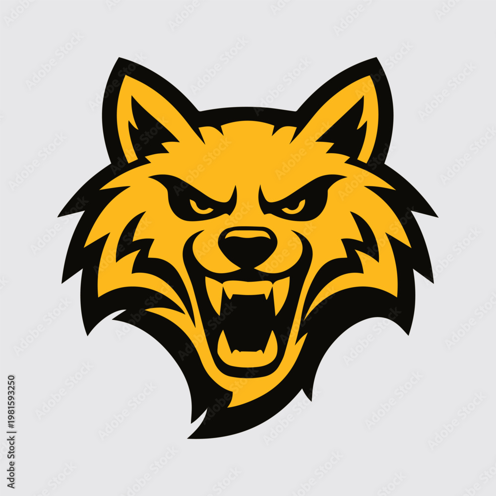 Fototapeta premium Fierce golden wolf head mascot logo design.