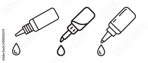 Set of dropper bottles icons. dispensing single liquid drops, isolated on a white background.