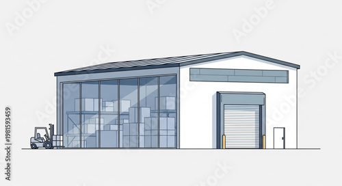 Quadro su tela Modern Warehouse Building with Glass Facade and Loading Dock.