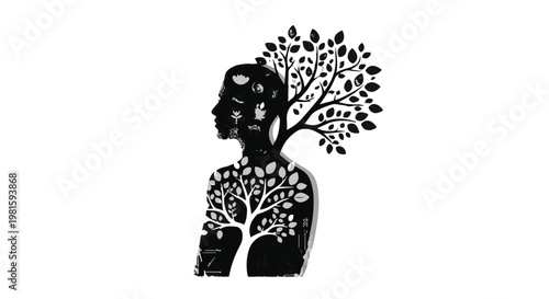 Silhouette of a person with a tree of life growing within, symbolizing growth and nature connection.
