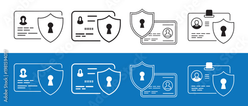 Identity Card and Data Security Icons. with Shield and Keyhole Symbolizing Personal Privacy Protection.