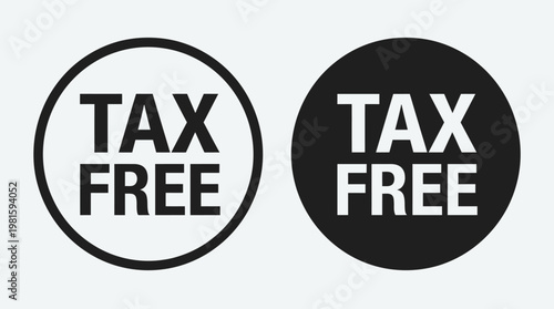 Minimalist tax‑free icons, bold typography, modern vector circles, black and white contrast, retail marketing label for exemption clarity.