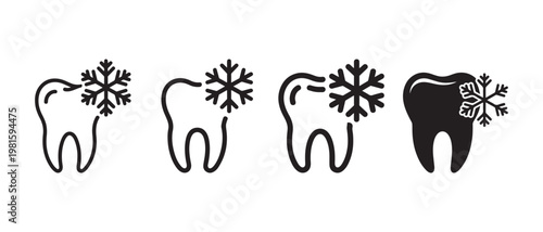 Dental Tooth Sensitivity to Cold Vector Icons Set. Snowflake Symbolizes Discomfort or Pain, Isolated on White Background.