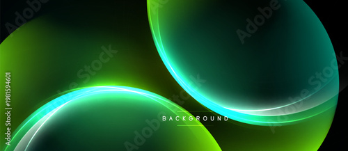 Abstract green background. Smooth curves, glowing lines create dynamic visual effect. Dark shades dominate composition.