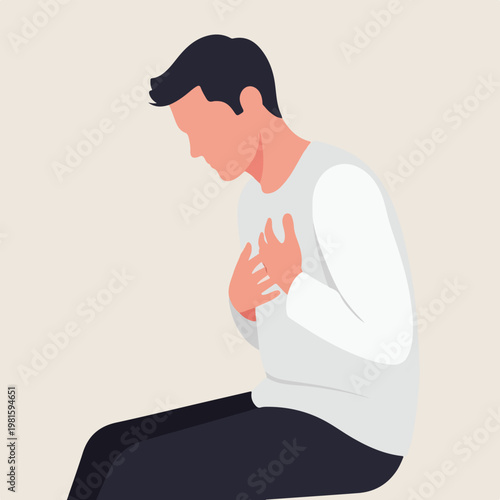 Vector illustration of a man clutching his chest in pain or having heart attack