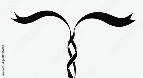 Elegant black ribbon banner with a twisted central element on a white background