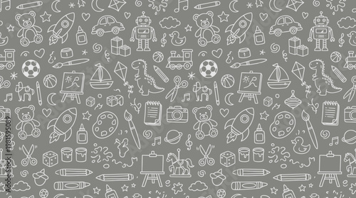 Seamless hand-drawn eco icons and recycling pattern background.