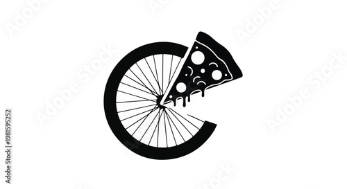 Creative logo combining a bicycle wheel and a slice of pizza for food delivery concept