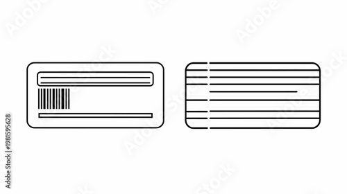 A side-by-side illustration of two stylized cards. One features a barcode, the other horizontal lines