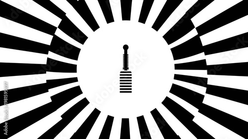 Abstract monochrome radial design with central tool silhouette against white