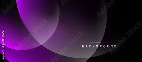 Abstract purple layers overlap black space. Gradient hues create modern visual effect. Minimalist design suits backgrounds, presentations.