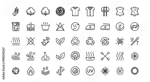 Minimal fabric textile outline icon set 45 editable stroke EPS10