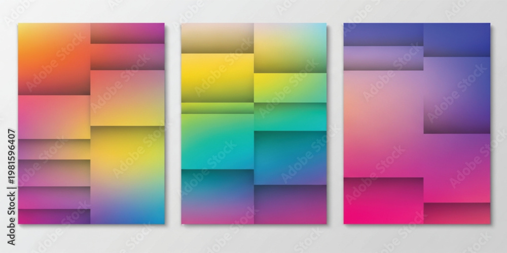 Fototapeta premium Abstract Geometric Gradient Background Collection with Colorful Rectangular Blocks and Smooth Blends for Modern Design, Posters, Covers, and Digital Layouts