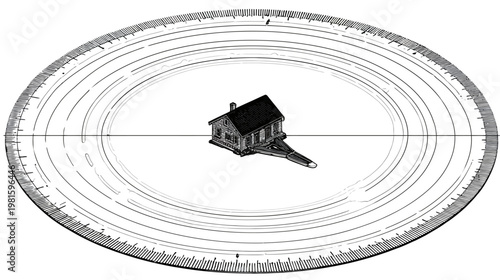 House floats in the center of concentric rings, resembling a technical gauge