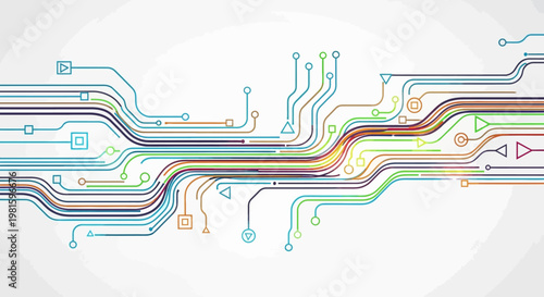 Colorful circuit board wiring diagram.