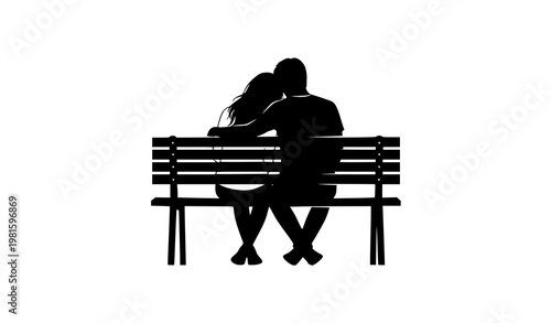 Couple sitting on bench silhouette vector romantic love park illustration