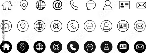 A Set of Email, Phone, Location, Web, at the rate of, message and contact icon set. simple black style symbol sign for apps and website, vector illustration.