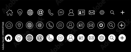 Foto A Set of Email, Phone, Location, Web, at the rate of, message and contact icon set