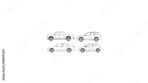 Car Truck SUV Sedan Pencil Vector Set Hand Drawn Vehicle Line Art Collection