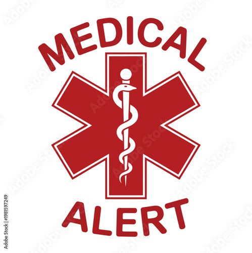 Red medical alert star of life symbol caduceus vector icon emergency healthcare ambulance EMS EMT design