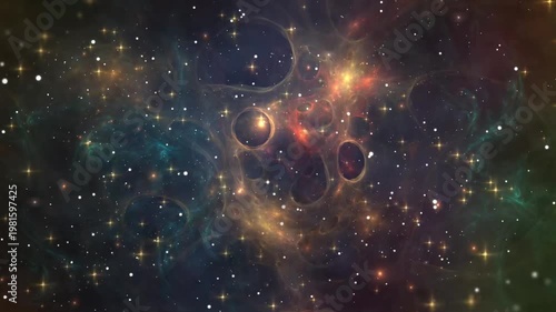 Deep space nebula with glowing stars and sparkling galaxy particles in a seamless motion background loop